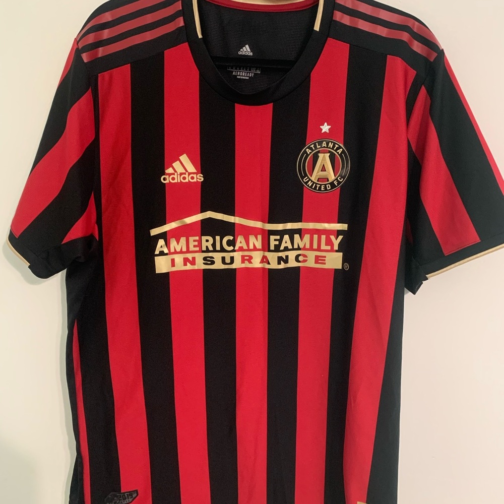 Adidas Red and Black Striped Jersey with Gold Accents